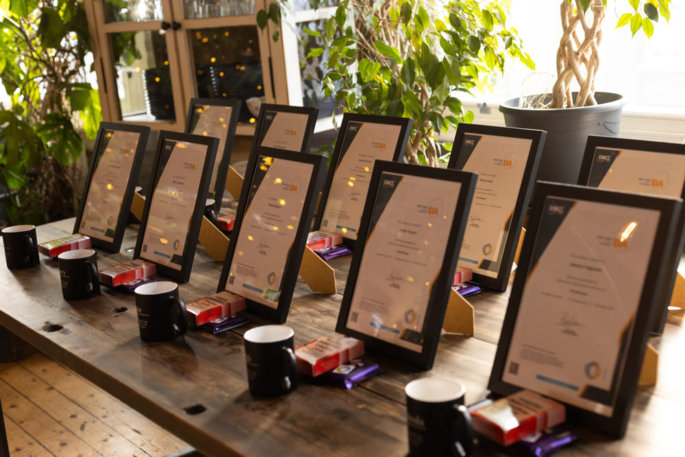 DEI coaching awards laid out on a table